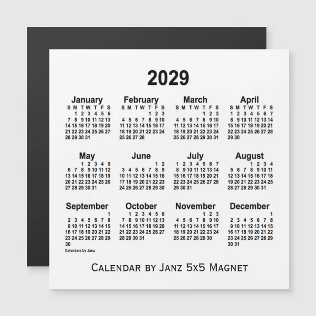 2029 White Calendar by Janz 5x5 Magnet | Zazzle