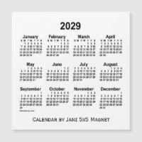 2029 White Calendar by Janz 5x5 Magnet | Zazzle