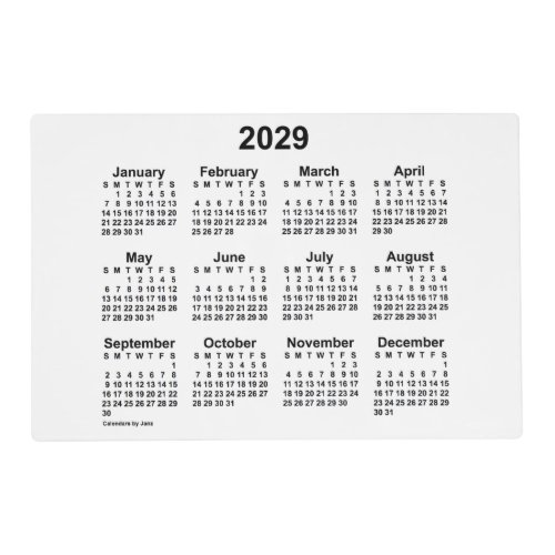 2029 White Calendar by Janz Laminated Placemat