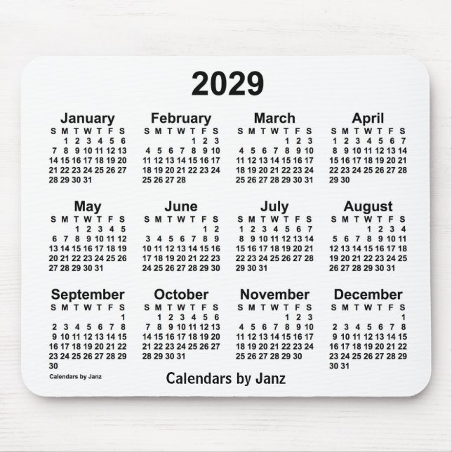 2029 White Calendar by Janz Mouse Pad (Front)