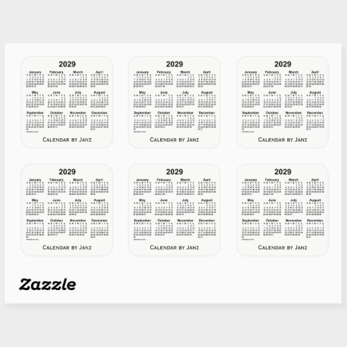 2029 White Calendar by Janz Square Sticker