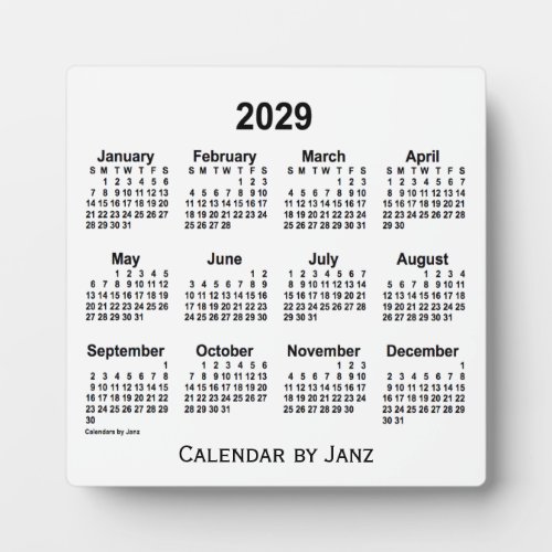 2029 White Desk Calendar by Janz Plaque