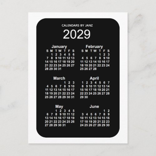 2029 White Neon 6 Month Mini Calendar by Janz Postcard