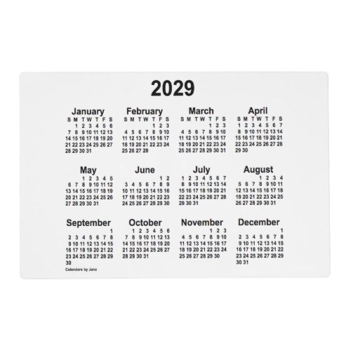 2029 White Neon Laminated Calendar by Janz Placemat