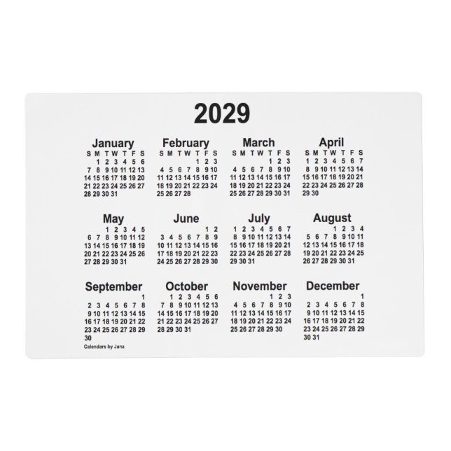 2029 White Neon Laminated Calendar by Janz Placemat (Front)