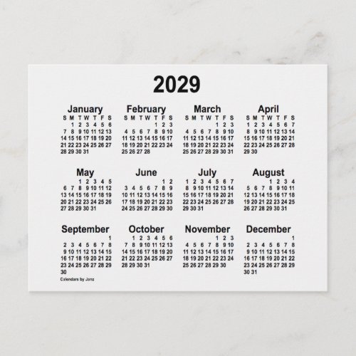 2029 White Smoke Mini Calendar by Janz Postcard