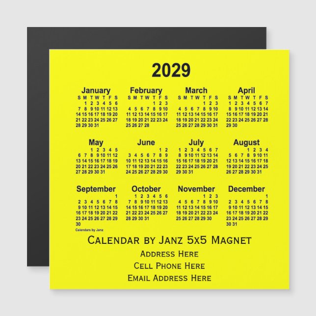 2029 Yellow Business Calendar by Janz (Front/Back)