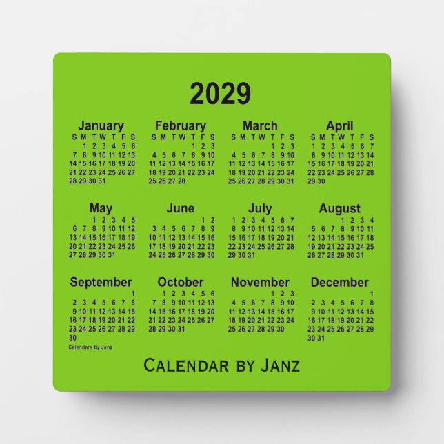 2029 Yellow Green Desk Calendar by Janz Plaque (Front)