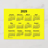 2029 Yellow Mini Calendar by Janz Postcard | Zazzle