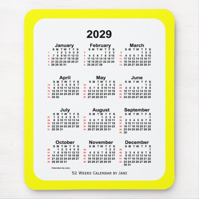 2029 Yellow Two Tone 52 Week Calendar by Janz Mouse Pad (Front)