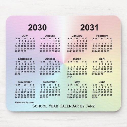 2030_2031 Rainbow Cloud School Calendar by Janz Mouse Pad