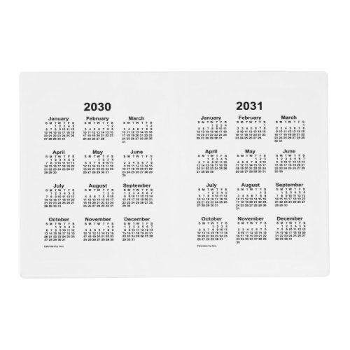 2030_2031 White 2 Year Laminated Calendar by Janz Placemat