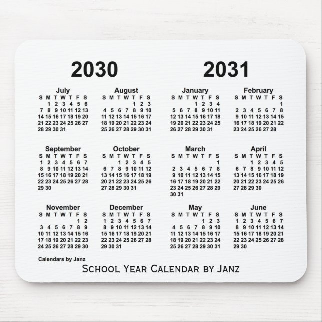 2030-2031 White School Year Calendar by Janz Mouse Pad (Front)