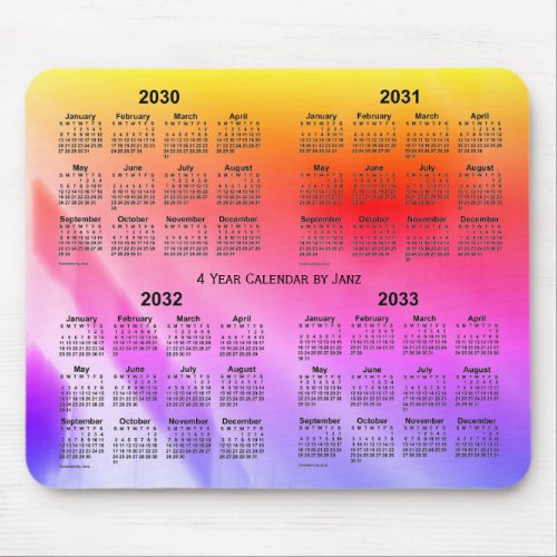 2030_2033 Rainbow Shadows 4 Year Calendar by Janz Mouse Pad