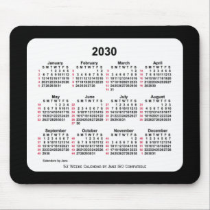 2030 Black 52 Weeks ISO Calendar by Janz Two Tone Mouse Pad
