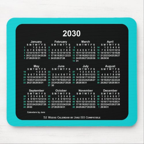 2030 Neon 52 Weeks ISO Calendar by Janz Two Tone Mouse Pad