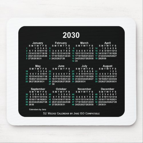 2030 Neon 52 Weeks ISO Calendar by Janz Two Tone Mouse Pad