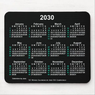 2030 Neon White 52 Weeks ISO Calendar by Janz Mouse Pad