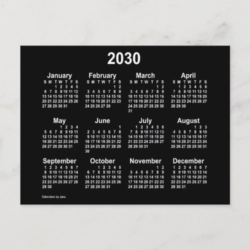 2030 Neon White Mini Calendar by Janz Postcard