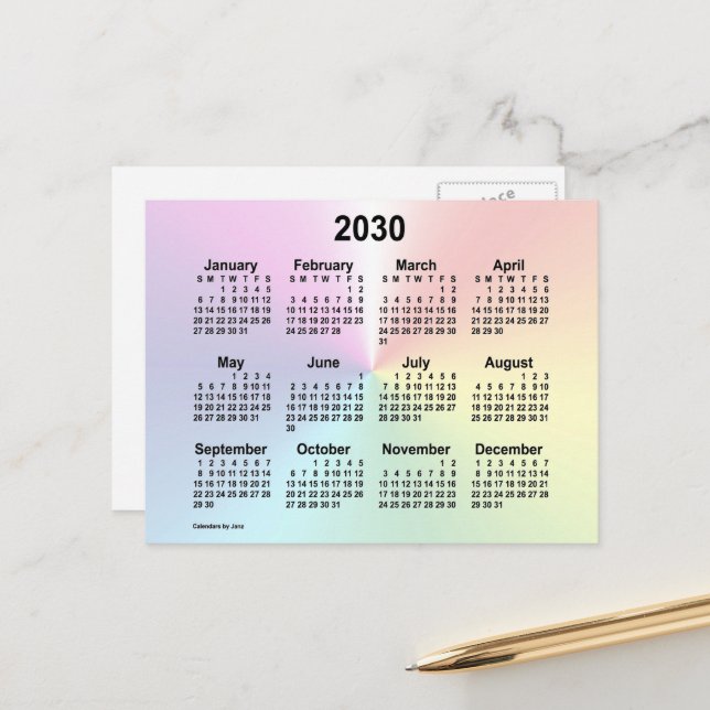 2030 Rainbow Cloud Mini Calendar by Janz Postcard (Front/Back In Situ)