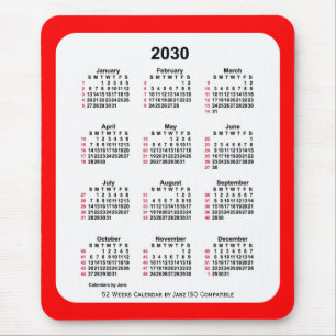 2030 Red 52 Weeks ISO Calendar by Janz Two Tone Mouse Pad