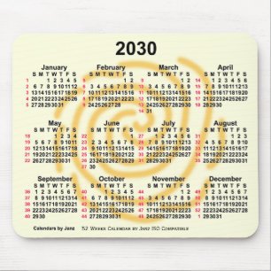 2030 Sunny Days 52 Weeks ISO Calendar by Janz Mouse Pad