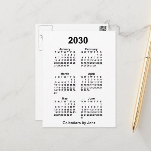 2030 White 6 Month Mini Calendar by Janz Postcard
