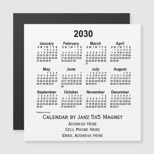 2030 White Business Calendar by Janz 5x5 Magnet