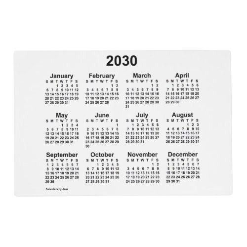 2030 White Calendar by Janz Laminated Placemat