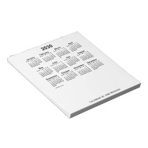 2030 White Calendar by Janz Notepad