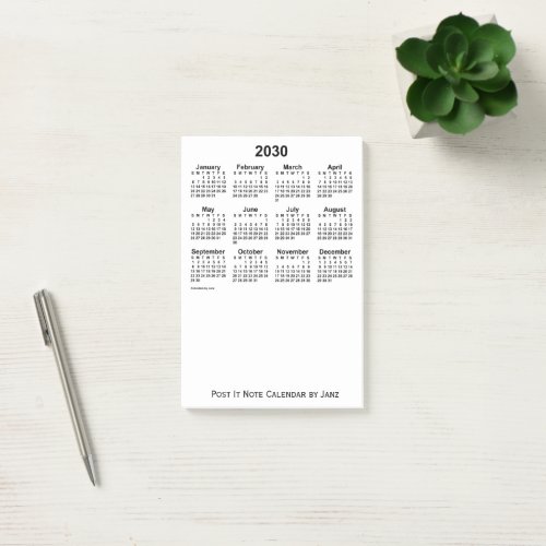 2030 White Calendar by Janz Notes