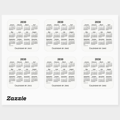 2030 White Calendar by Janz Square Sticker