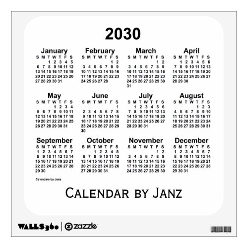 2030 White Calendar by Janz Wall Decal