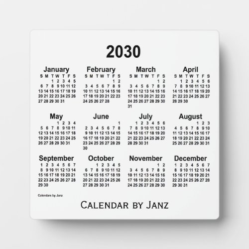 2030 White Desk Calendar by Janz Plaque