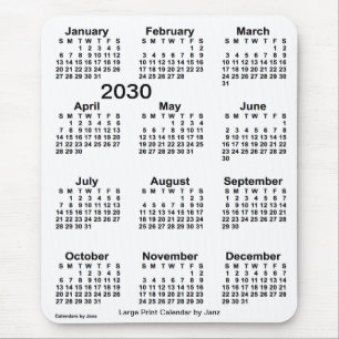 2030 White Large Print Calendar by Janz Mouse Pad