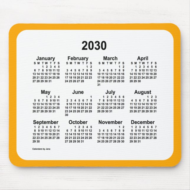 2030 White on Orange Calendar by Janz Two Tone Mouse Pad (Front)