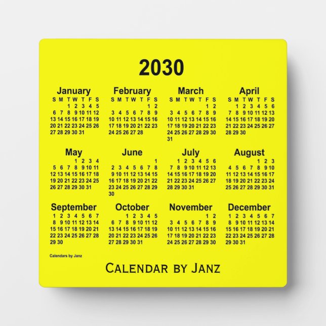 2030 Yellow Desk Calendar by Janz Plaque (Front)