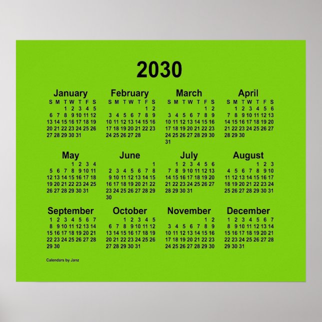 2030 Yellow Green Calendar by Janz Print (Front)