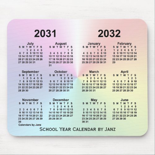 2031_2032 Rainbow Cloud School Calendar by Janz Mouse Pad