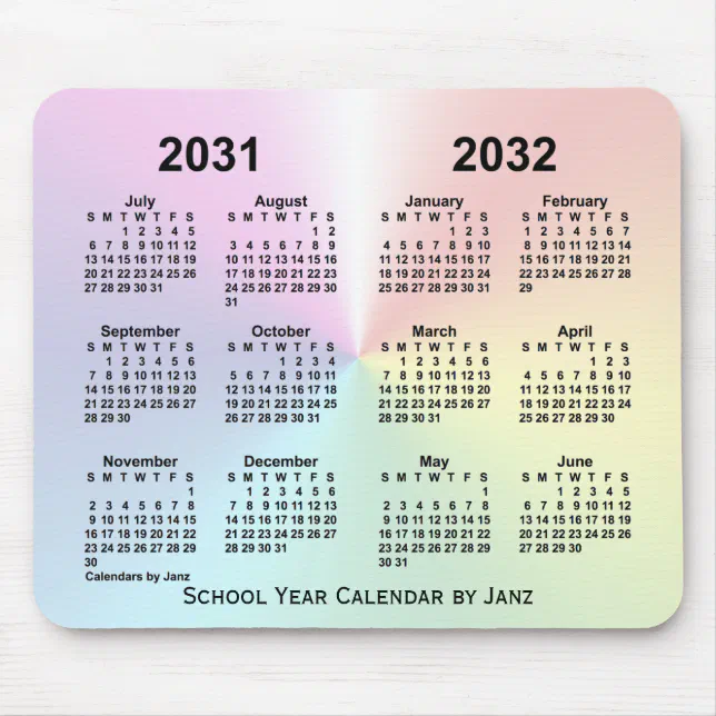 2031-2032 Rainbow Cloud School Calendar by Janz Mouse Pad | Zazzle