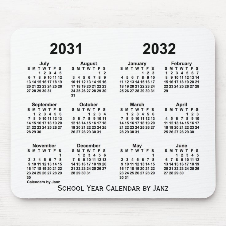 2031-2032 White School Year Calendar by Janz Mouse Pad | Zazzle