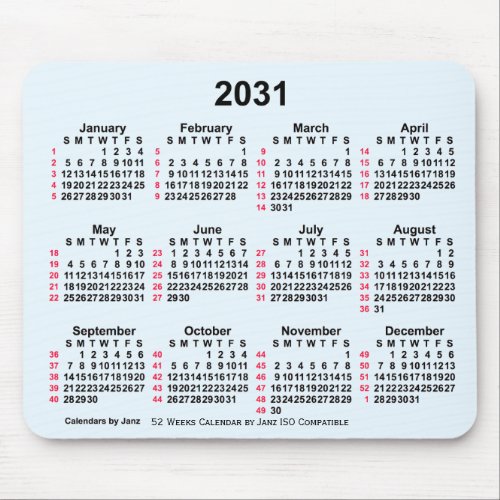 2031 Alice Blue 52 Weeks ISO Calendar by Janz Mouse Pad