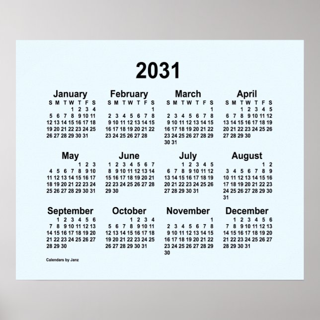 2031 Alice Blue Calendar by Janz Print (Front)