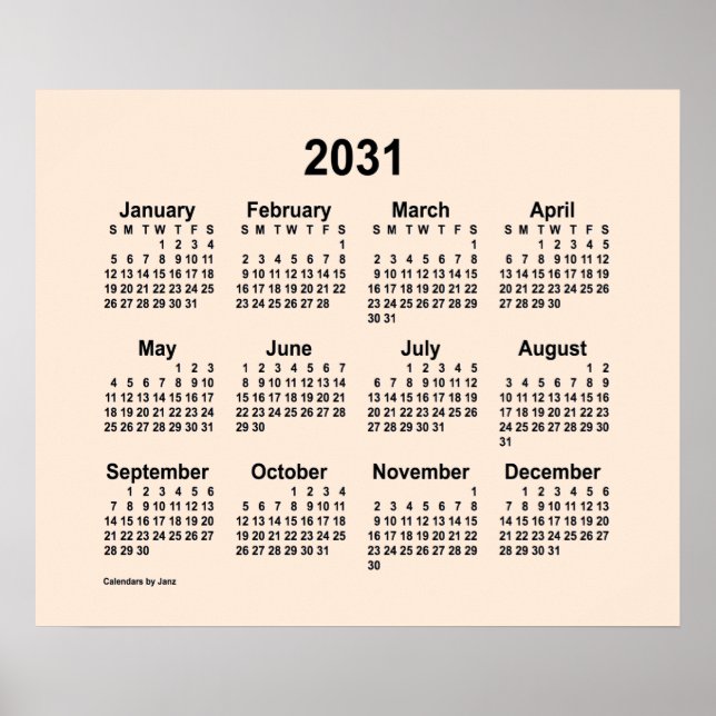 2031 Antique White Calendar by Janz Print (Front)