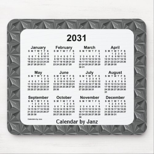 2031 Black Diamonds Calendar by Janz Mouse Pad
