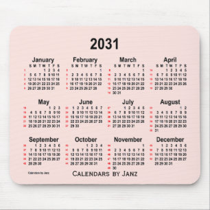 2031 Misty Rose 52 Weeks Calendar by Janz Mouse Pad