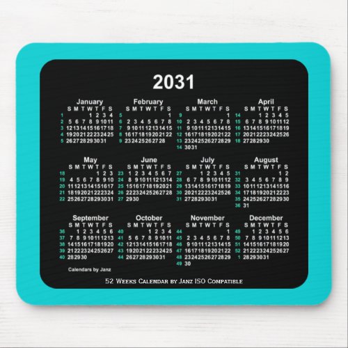 2031 Neon 52 Weeks ISO Calendar by Janz Two Tone Mouse Pad