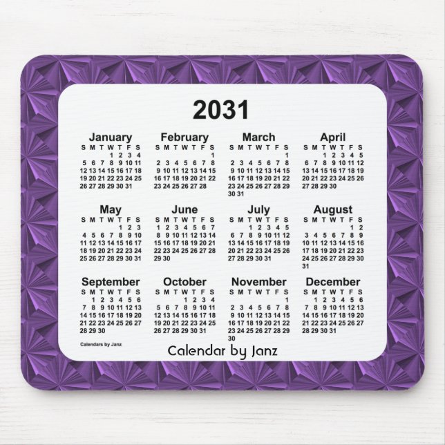2031 Purple Diamonds Calendar by Janz Mouse Pad (Front)