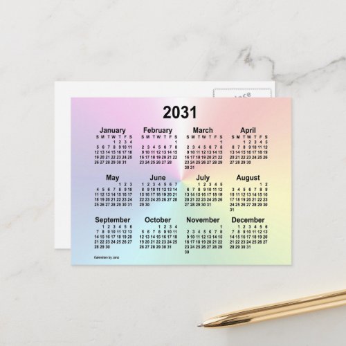 2031 Rainbow Cloud Mini Calendar by Janz Postcard