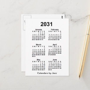 2031 White 6 Month Mini Calendar by Janz Postcard